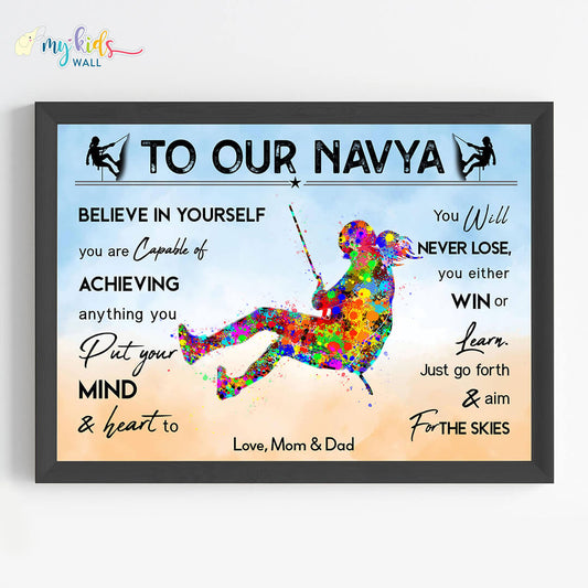 Motivational rock climber girl wall art black frame