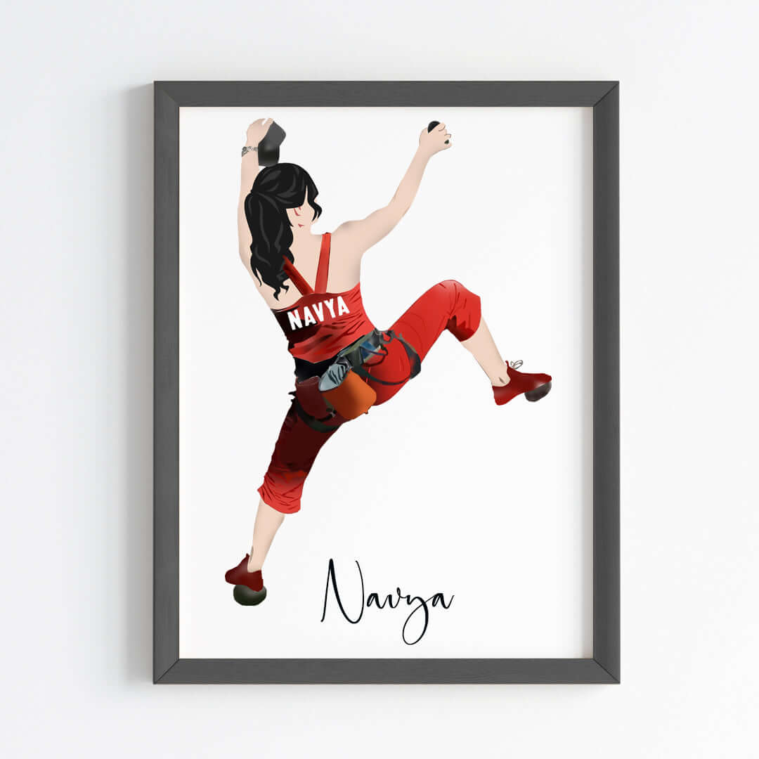 Inspirational  rock climbing girl wall art black frame