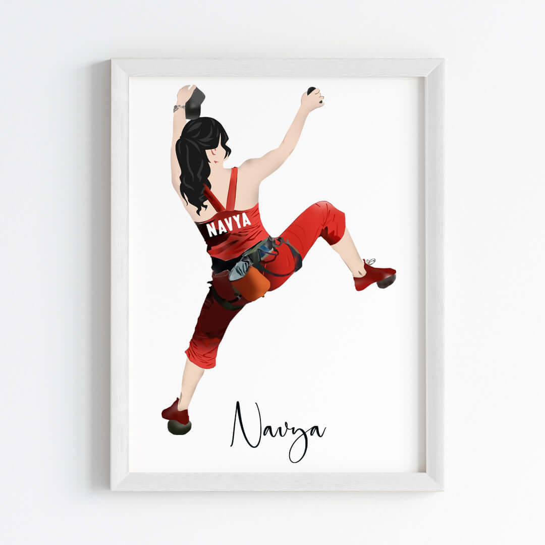 Inspirational  rock climbing girl wall art white frame