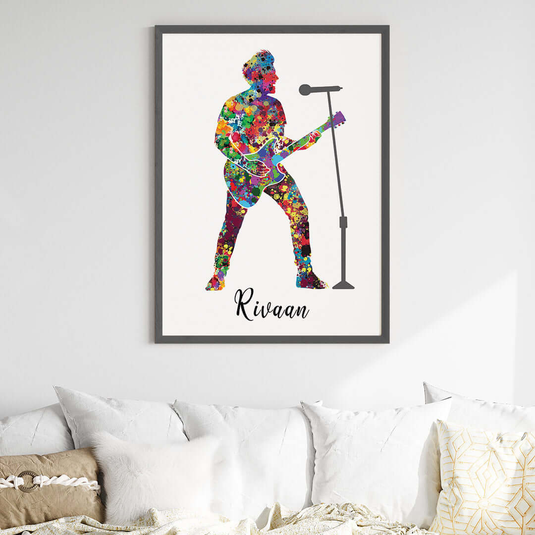 Inspirational rockstar guitarist boy wall art black frame