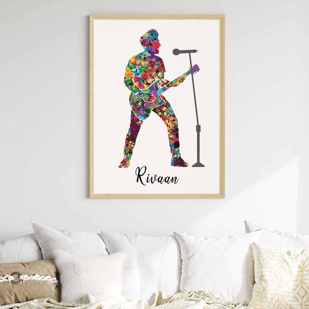 Inspirational rockstar guitarist boy wall art wooden frame