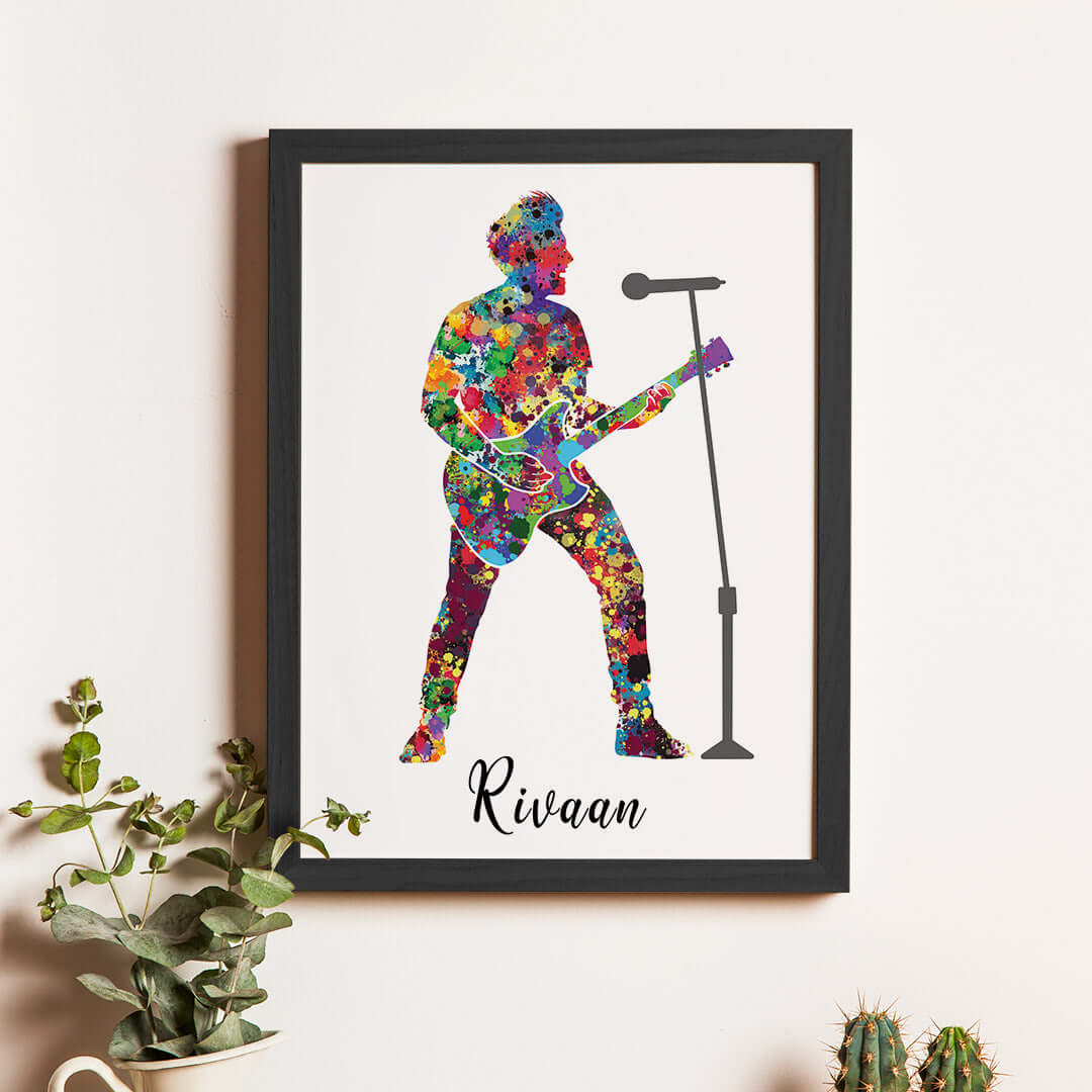 Inspirational rockstar guitarist boy wall art black frame