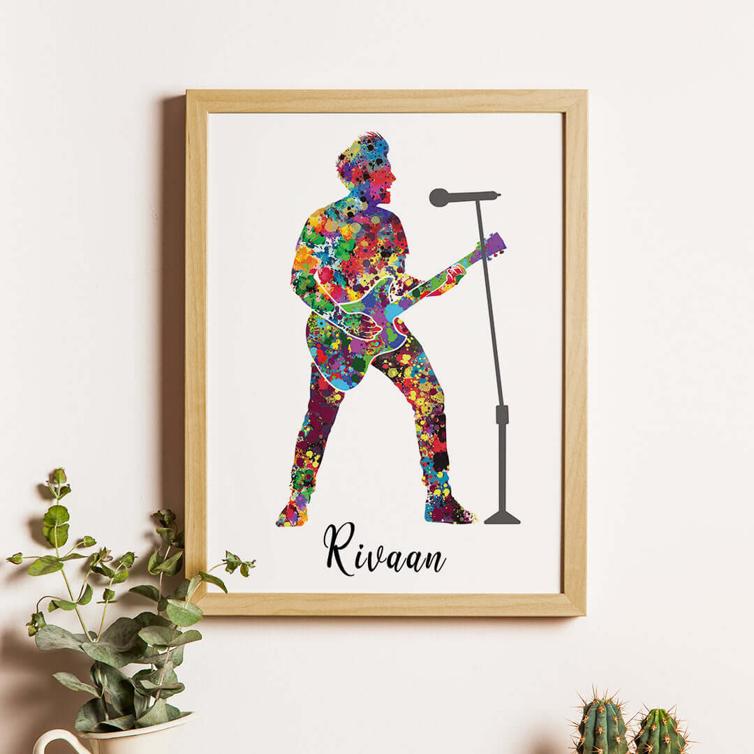 Inspirational rockstar guitarist boy wall art wooden frame