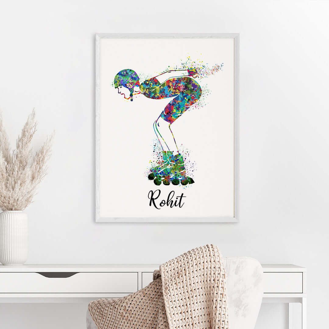 Inspirational roller skater boy wall art white frame