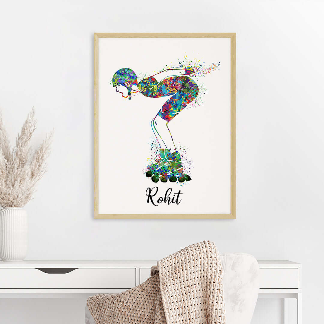 Inspirational roller skater boy wall art wooden frame