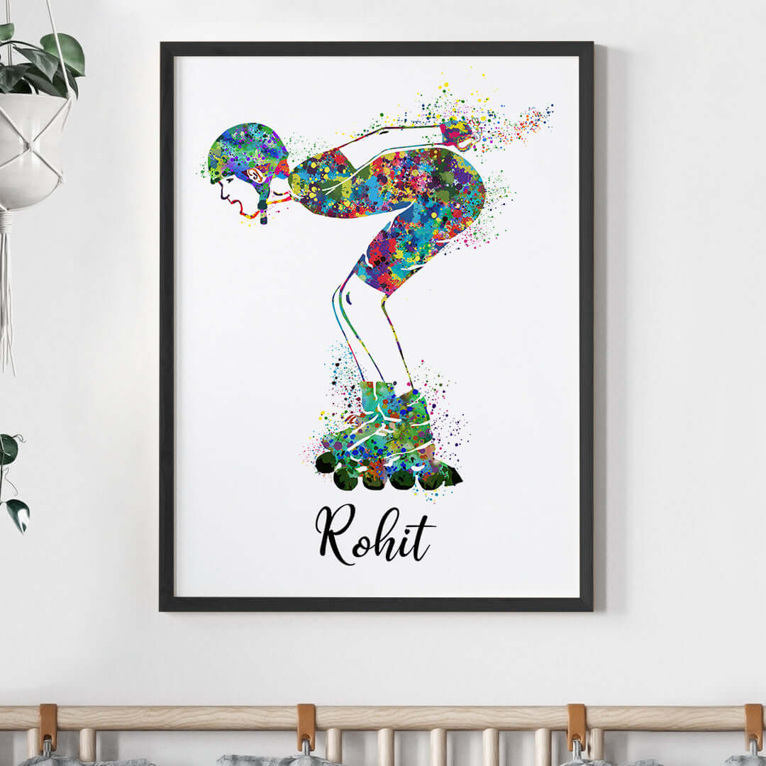 Inspirational roller skater boy wall art black frame