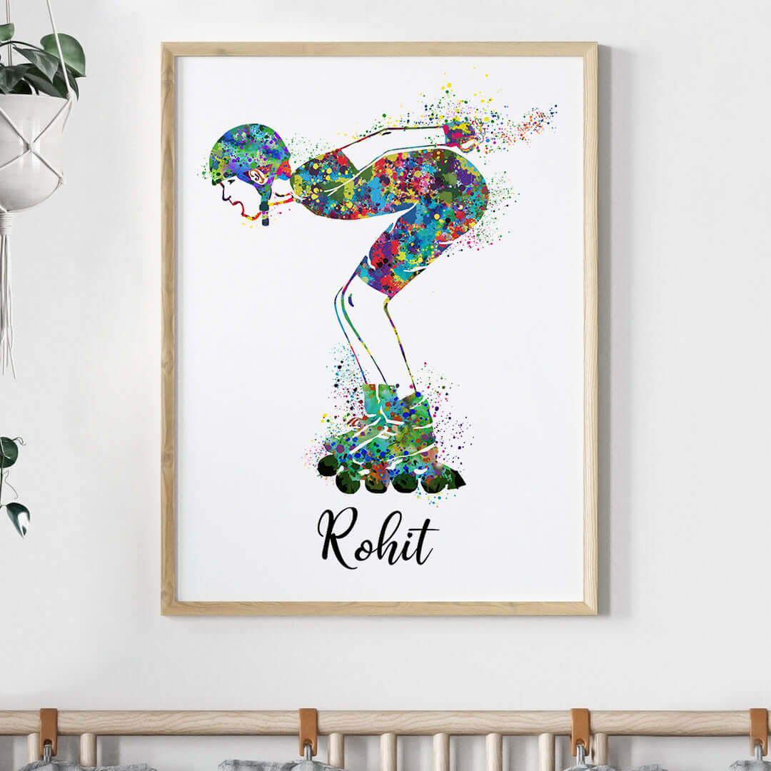 Inspirational roller skater boy wall art wooden frame