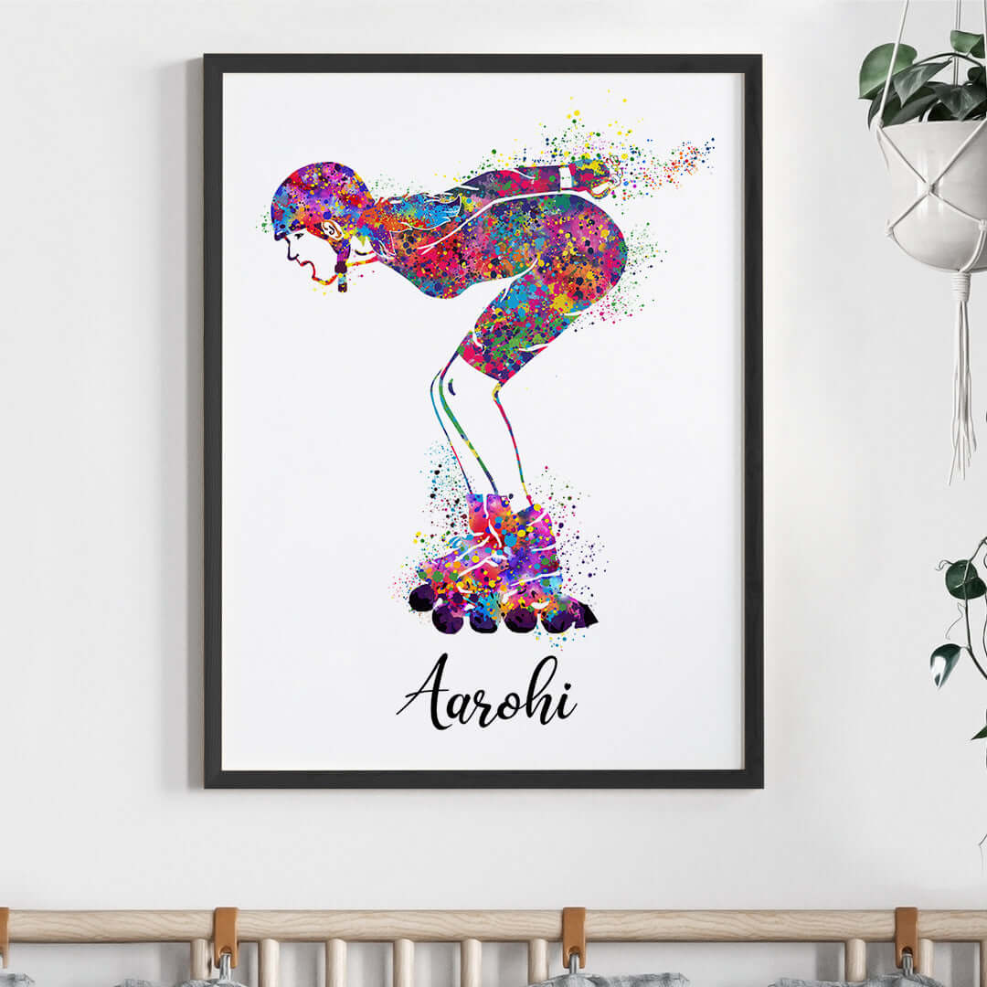 Inspirational roller skater girl wall art black frame