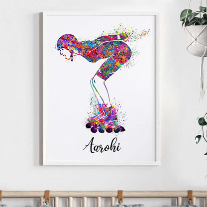 Inspirational roller skater girl wall art white frame