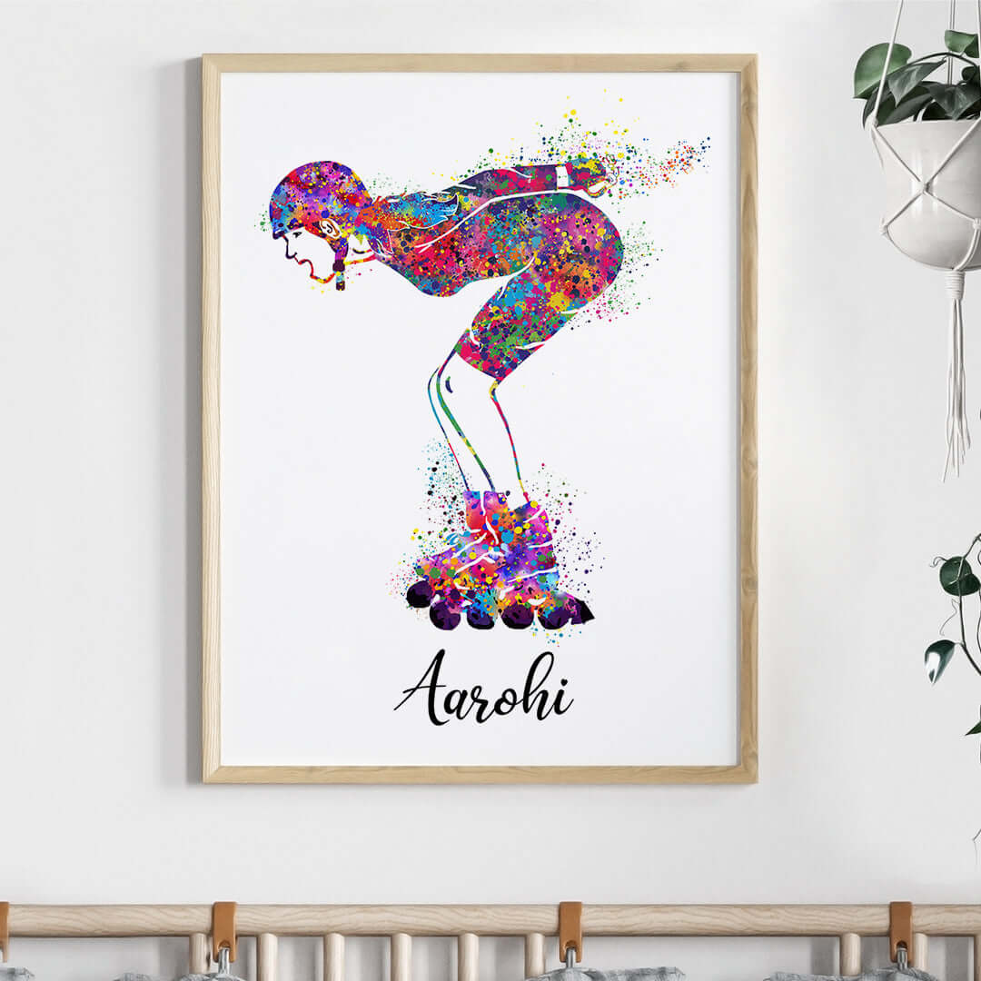 Inspirational roller skater girl wall art wooden frame