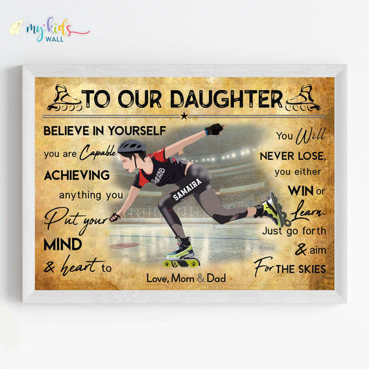 Roller Skating Girl Personalized Motivational Wall Art (Framed)