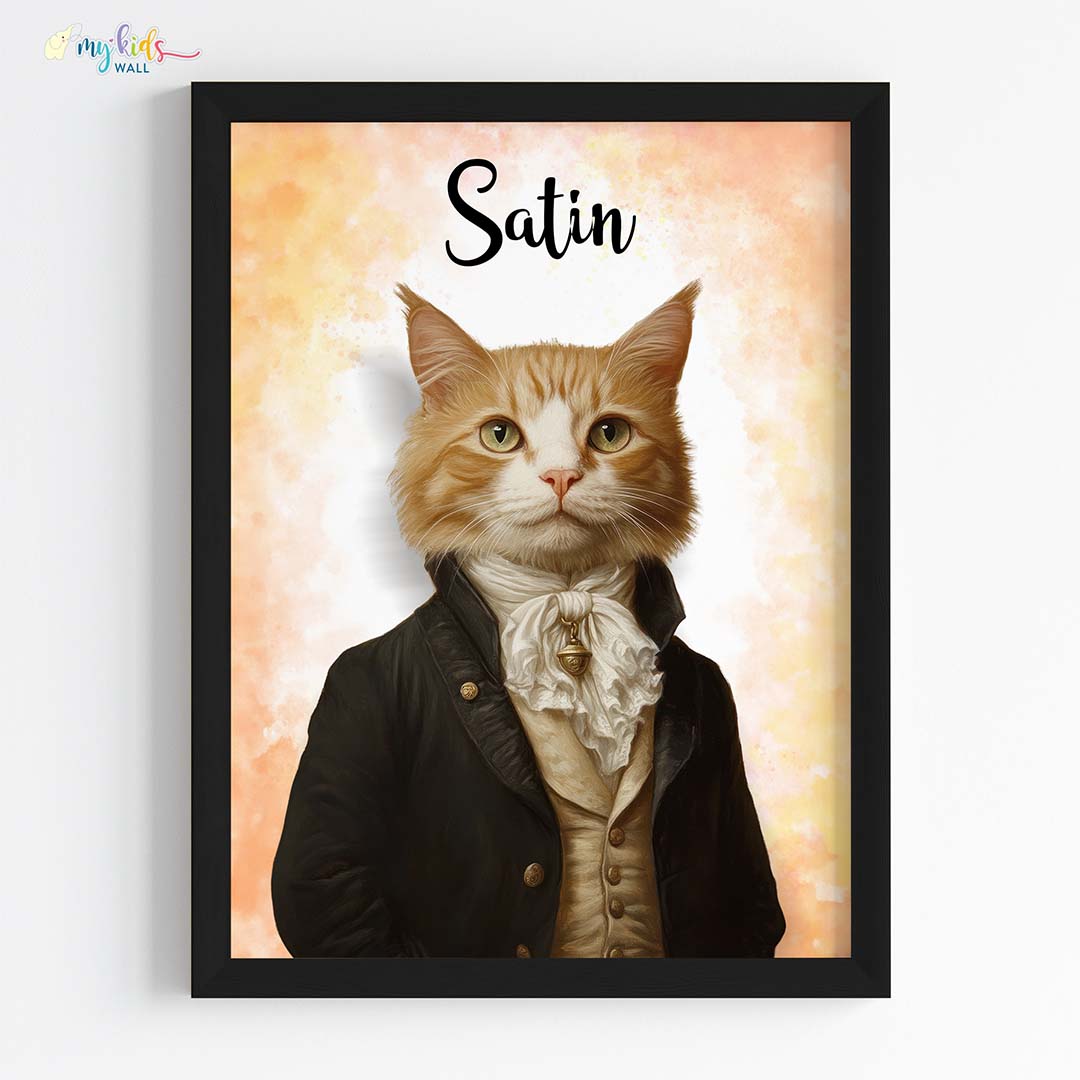 Pet portrait of a cat as a royal emperor in black frame