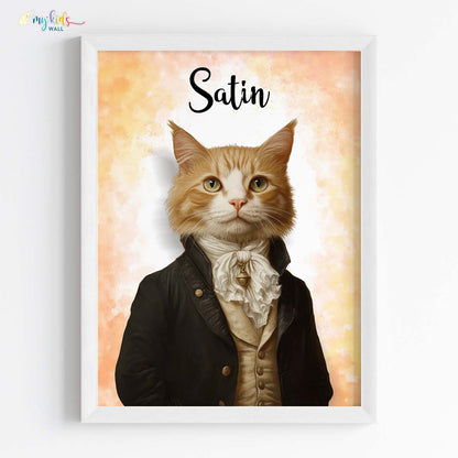 Pet portrait of a cat as a royal emperor in white frame