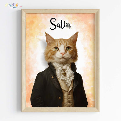 Pet portrait of a cat as a royal emperor in wooden frame