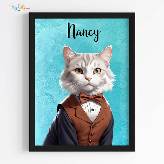 Pet portrait of a cat as a royal princess in black frame