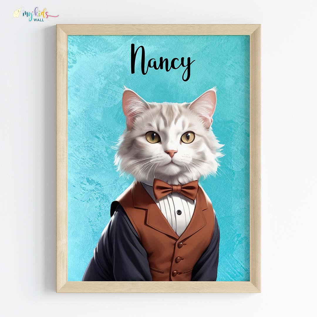 Pet portrait of a cat as a royal princess in wooden frame