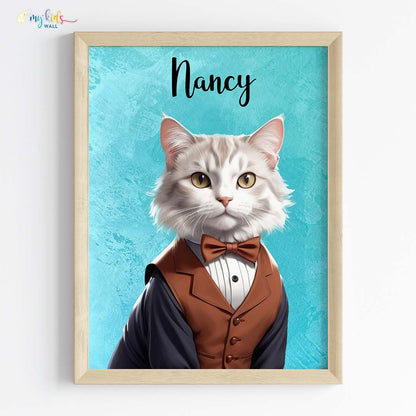 Pet portrait of a cat as a royal princess in wooden frame