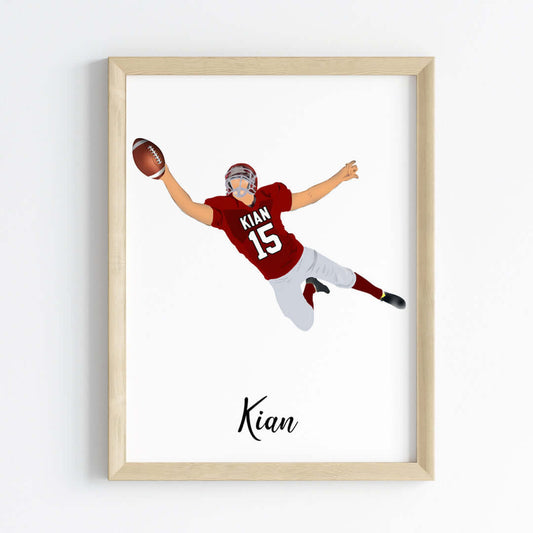 Inspirational  rugby player catcher boy wall art wooden frame