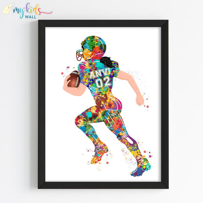 Inspirational multicolor rugby player wall art black frame