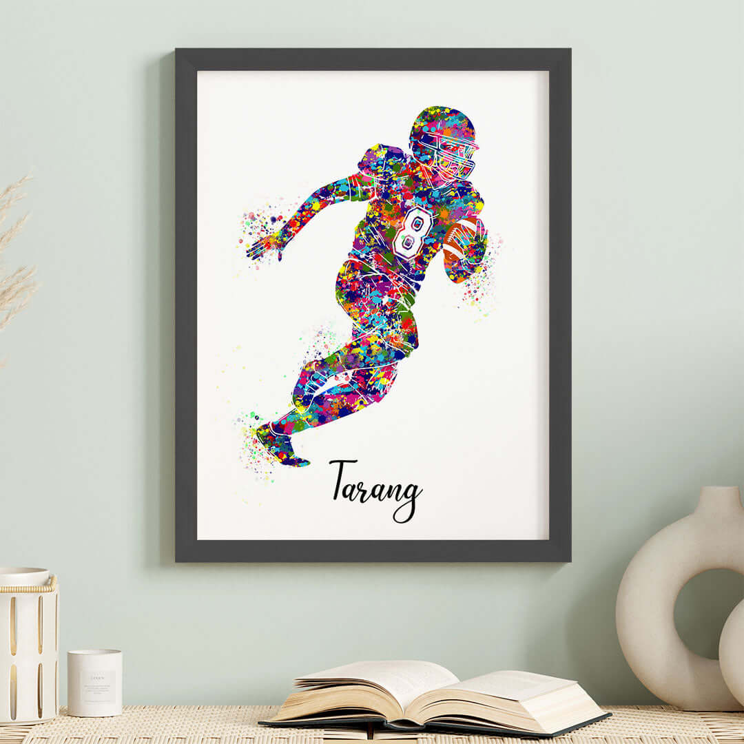 Inspirational  rugby player boy wall art black frame