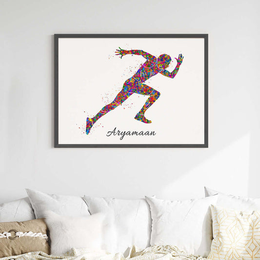 Inspirational  running athlete boy wall art black frame