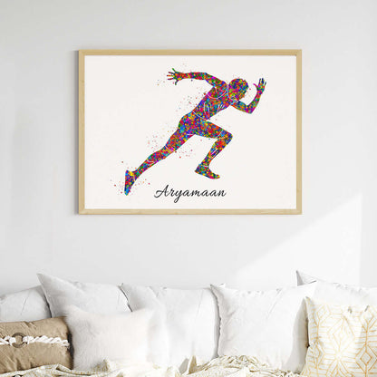 Inspirational  running athlete boy wall art wooden frame