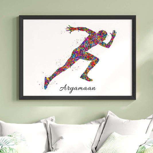 Inspirational  running athlete boy wall art black frame