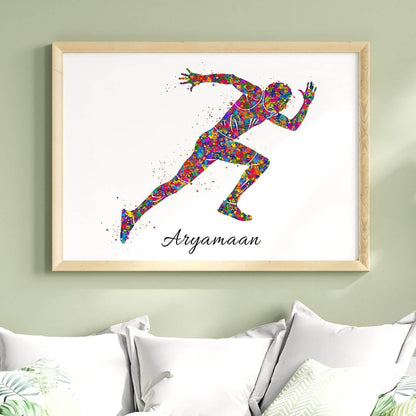 Inspirational  running athlete boy wall art wooden frame