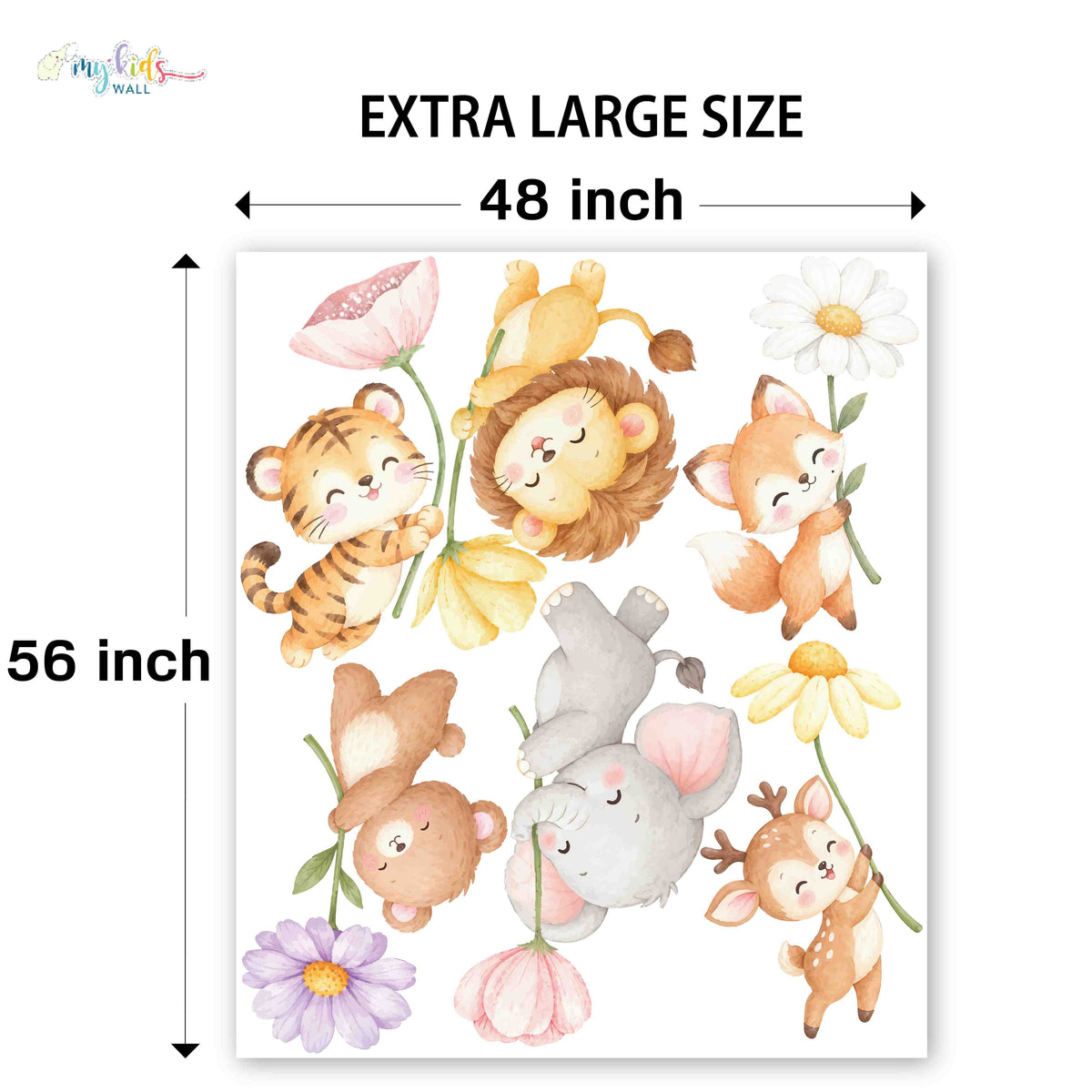 Safari Animals Holding Flowers Personalized Wall Stickers