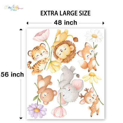 Safari Animals Holding Flowers Personalized Wall Stickers