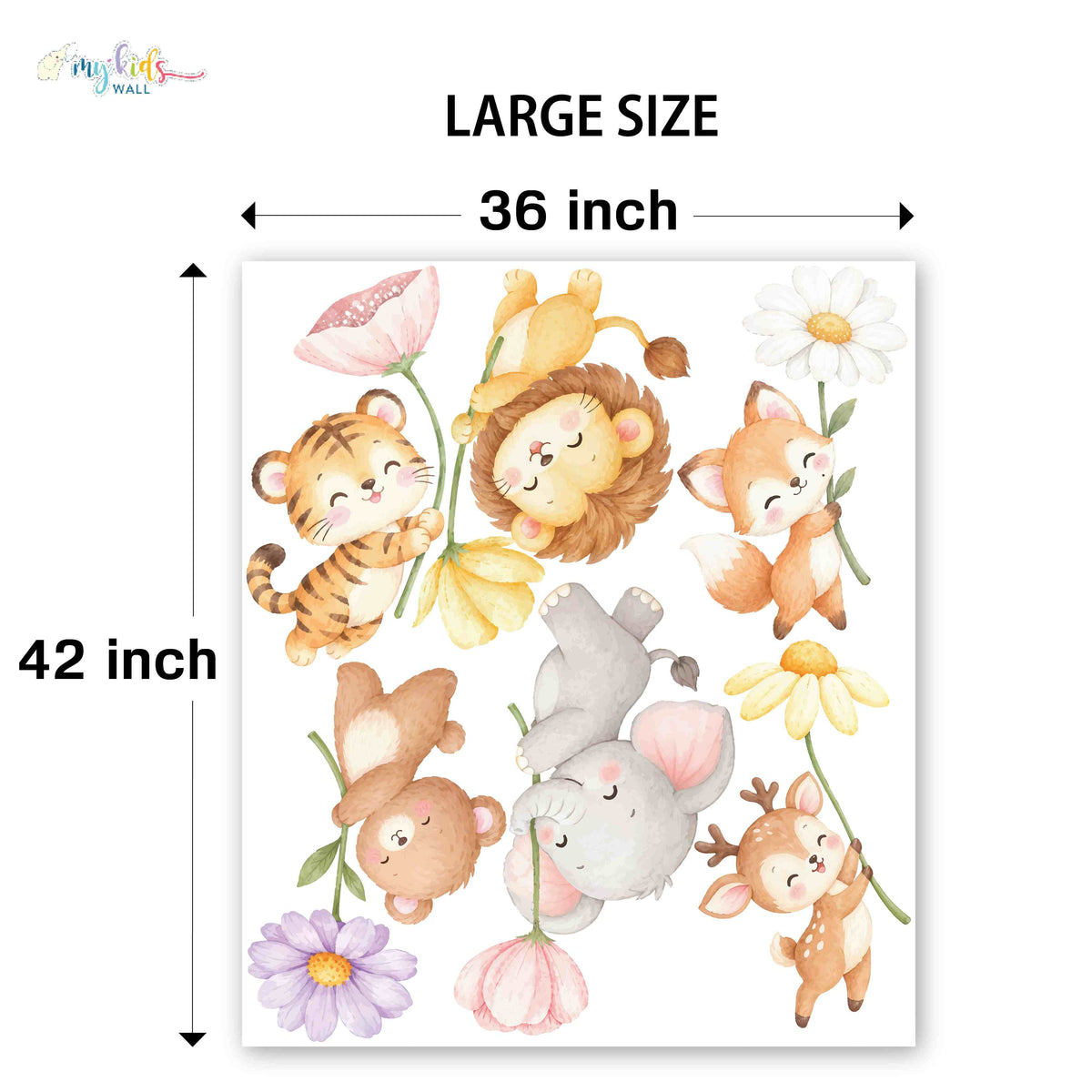 Safari Animals Holding Flowers Personalized Wall Stickers