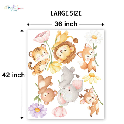Safari Animals Holding Flowers Personalized Wall Stickers
