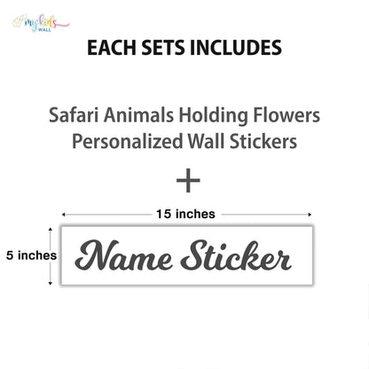 Safari Animals Holding Flowers Personalized Wall Stickers
