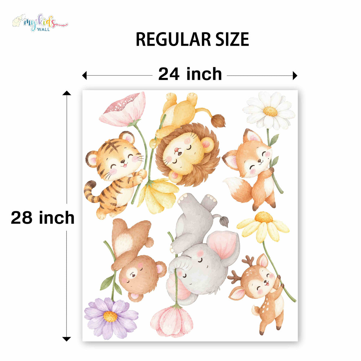 Safari Animals Holding Flowers Personalized Wall Stickers