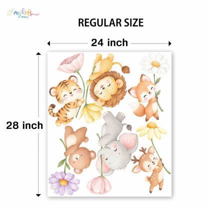 Safari Animals Holding Flowers Personalized Wall Stickers