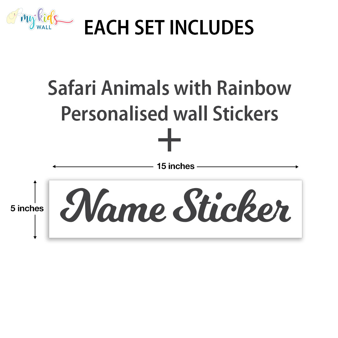 Safari animals with rainbow name size 