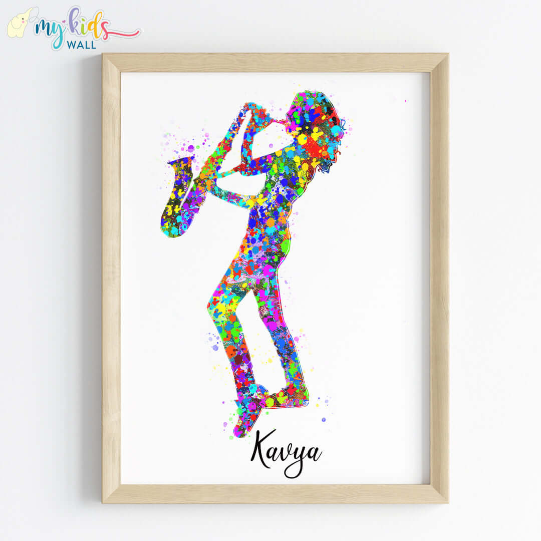 inspirational saxophone player girl wall art wooden frame