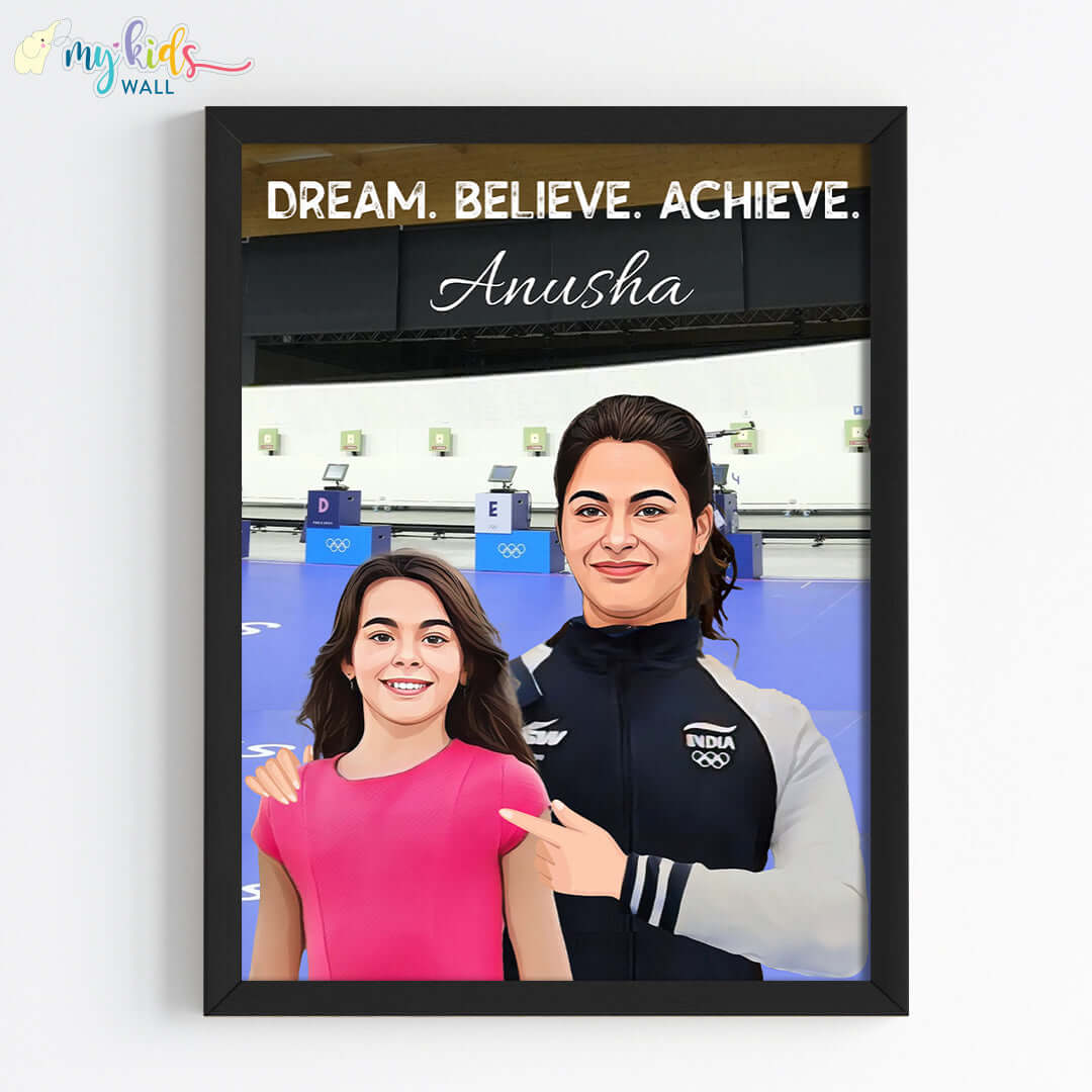 Shooting Champ with Manu Bhaker Personalized Portrait (Framed)