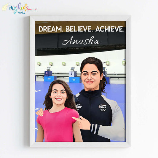 Shooting Champ with Manu Bhaker Personalized Portrait (Framed)