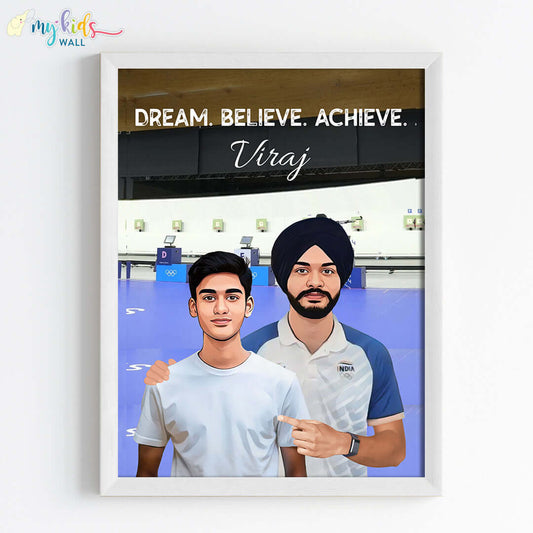 Inspirational white wall frame of Sarabjot Singh with a child