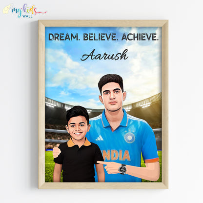 Cricket Champ with Shubman Gill Personalized Portrait (Framed) New