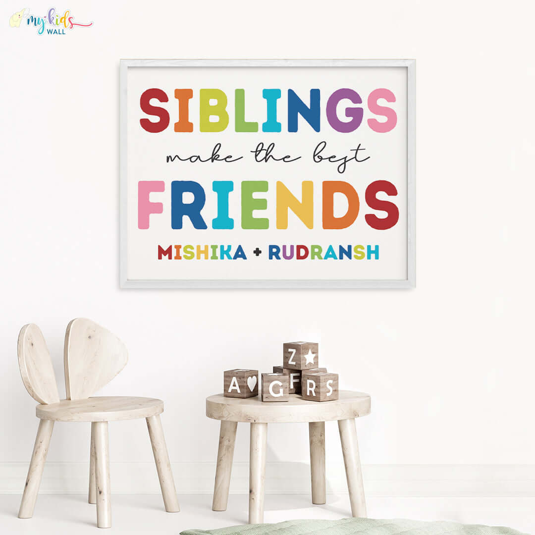 Siblings best friends white wall frame