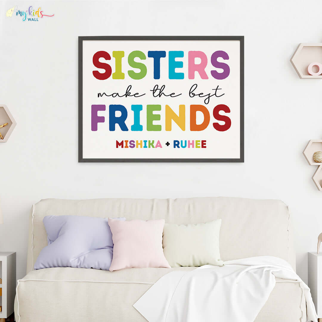 Sisters best friends black wall frame