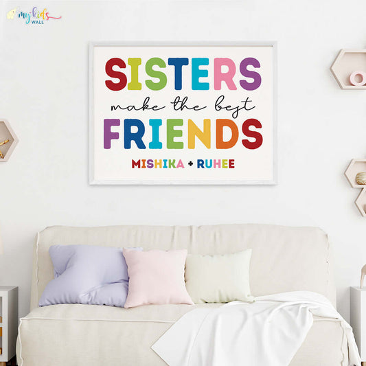 Sisters best friends white wall frame