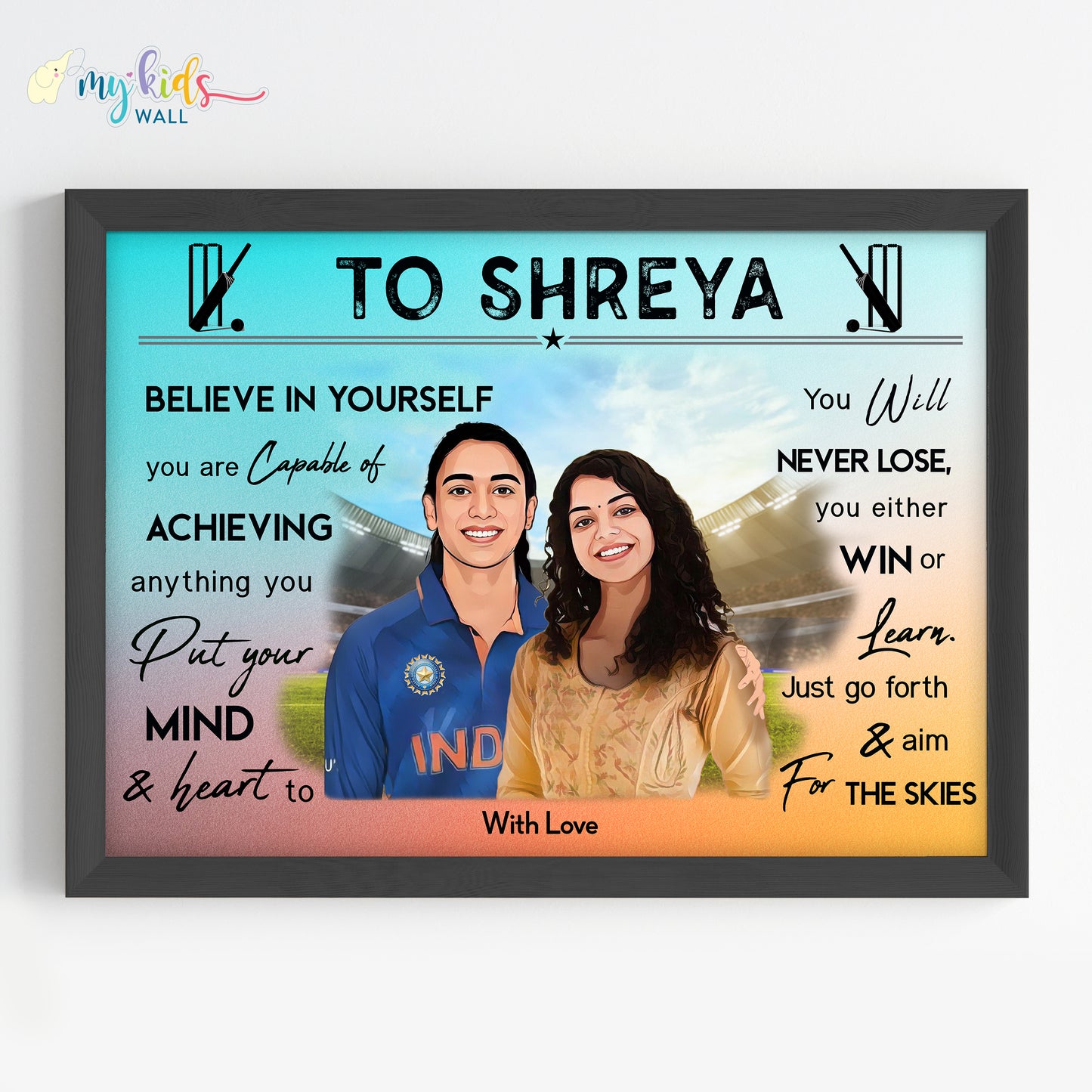 Cricket Champ with Smriti Mandhana Personalized Motivational Portrait (Framed) New