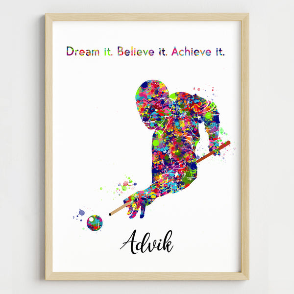 Load image into Gallery viewer, &#39;Pool Player&#39; Behind-The-Back Shot Personalized Wall Art (Framed)
