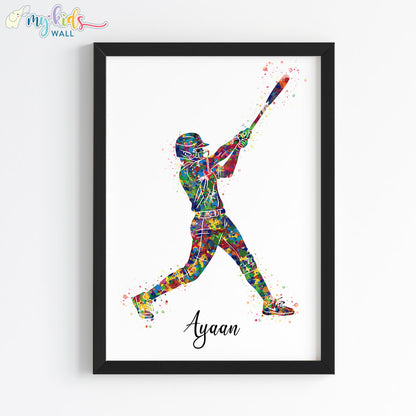 Softball Hitter Boy Personalised Wall Art Framed Black