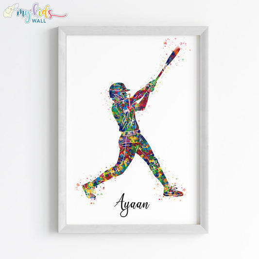 Softball Hitter Boy Personalised Wall Art Framed White