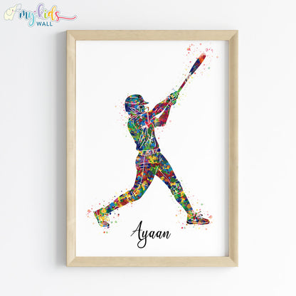 Softball Hitter Boy Personalised Wall Art Framed Wooden