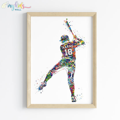 Softball Player Boy Personalised Wall Art Framed Wooden